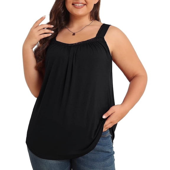 Daystry Plus Size Tank Tops for Women Loose Fit Lace Sleeveless Women's Summer Tanks Black L