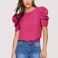 thumbnail image 1 of WAIIMAK Summer Womens Tops Solid Color Round Neck Blouse Pleated Puff Short Sleeve Tops, 1 of 6
