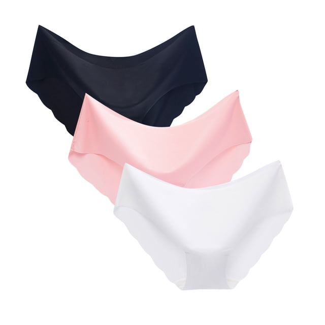 WZXFASHION 3PC Women's Sexy Non-Trace Ice Silk Breathable Midwaist Solid Color Underwear Intimates A S