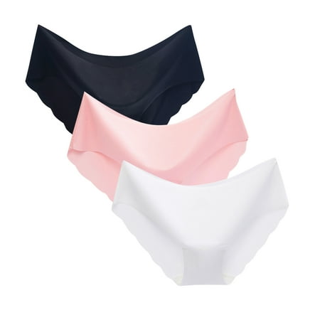 

Frehsky underwear women 3PC Women s Non-Trace Ice Silk Breathable Midwaist Solid Color Underwear A
