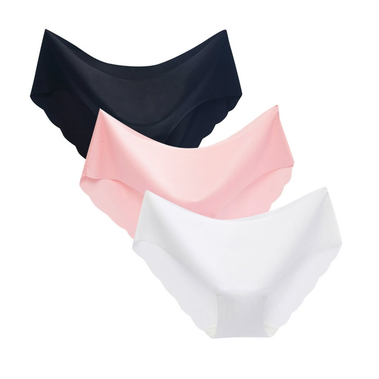 Women Underwear Brief Panties 3PC Non Trace Ice Silk Breathable Midwaist  Solid Color Shiusina