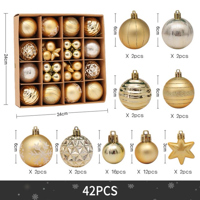 42Pcs Mixed Christmas Balls Baubles Xmas Tree Ornament Christmas Home Decoration