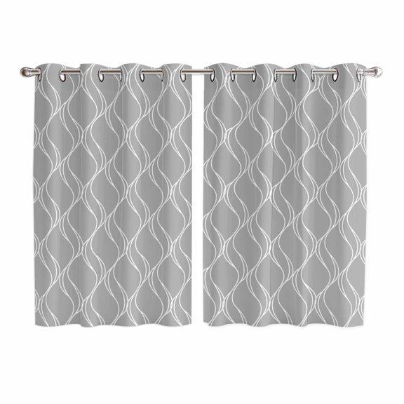 Grey White Stripes Kitchen Curtains 63 Inch Length, Simple Geometric Modern Monochrome Grommet Top Bedroom Living Room Curtains, Light Filtering Cafe Curtain Drapes 2 Panels Set 104''x63''