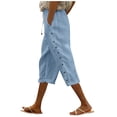 thumbnail image 1 of Womens Casual Pants Elastic Waist Solid Color Loose Side Button Decoration Versatile Capris Sky Blue L, 1 of 5