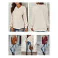 thumbnail image 4 of Sudadera de mujer, Sudadera holgada de manga larga con cuello en V para mujer, jerséis informales Abody Beige/Extragrande, 4 of 7