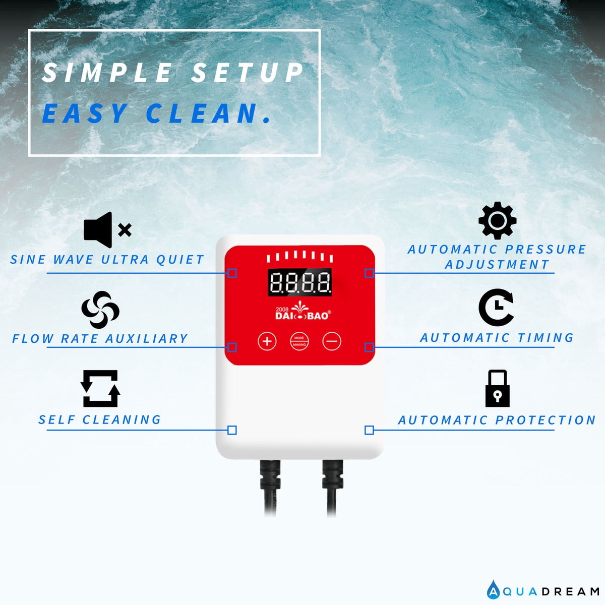 Dadeepaqua 24V DC Eco Marine Aquarium Wave Pump, 3170 GPH, Energy-Saving Submersible Water Pump for Fish Tanks, Ponds & Hydroponics