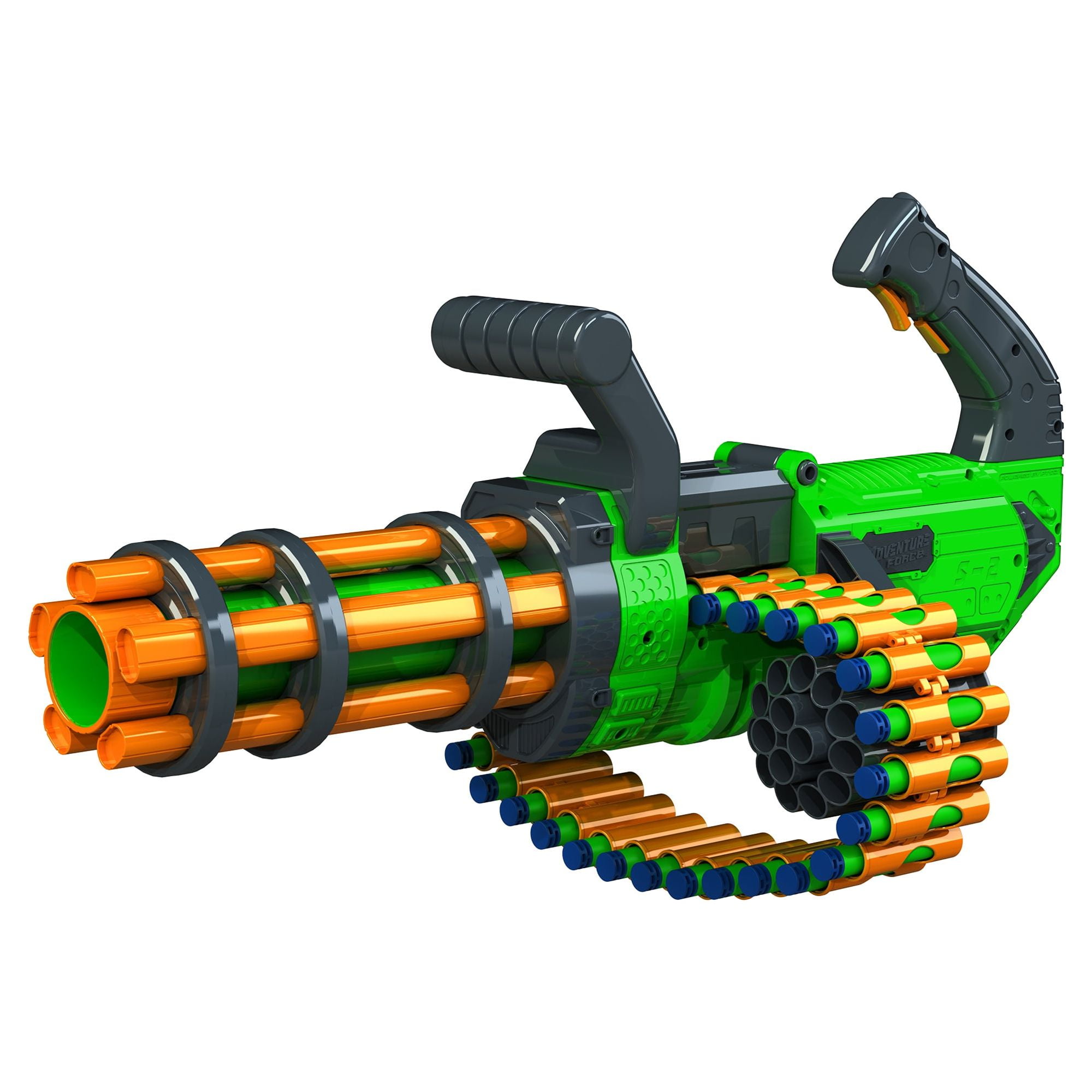 Adventure Force V-Twin Motorized Gatling Belt Blaster, Rotating Barrel, Full-Auto Foam Dart Belt Blaster, 30 Waffe Tip Darts Compatible with Most Standard Full-Length NERF Elite and XShot