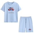 thumbnail image 6 of Summer 2 Piece Set For Kids Crew Neck Short Sleeve Tees Elastic Waist Shorts July 4th Print Casual Comfy Comfy (13 Years, Light Blue), 6 of 9