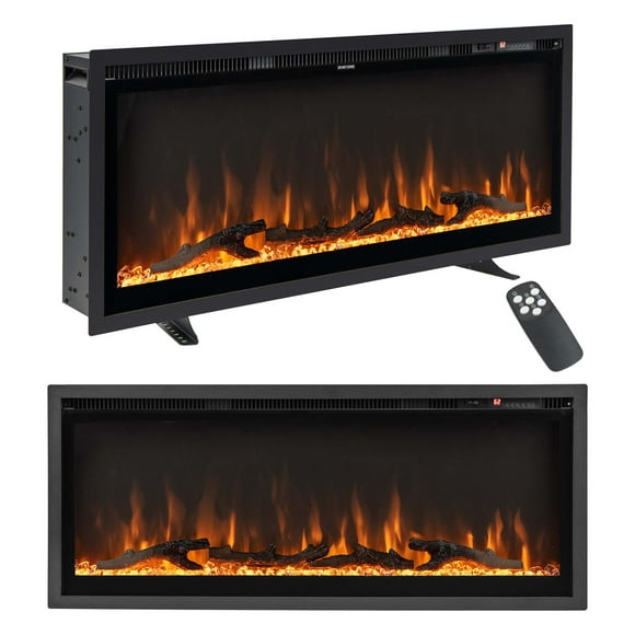 Costway 42" Electric Fireplace Recessed Wall Mounted Freestanding with Remote Control
