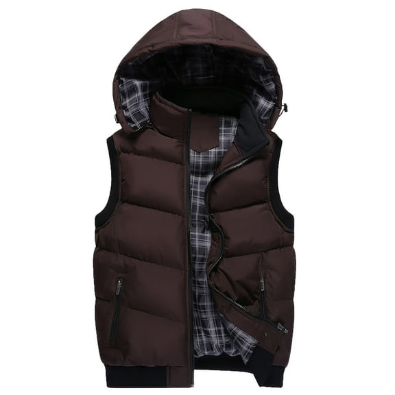 QHRMKOG Chaleco Para Hombre Fashion Solid Color Full Zip Sleeveless Hooded Vests with Pockets Relaxed Fit Thermal Jacket Outdoor Clothing Brown 3XL