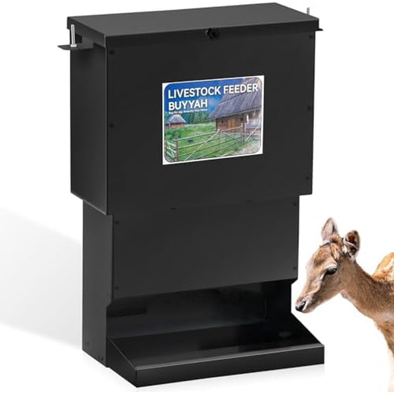 50lbs Deer Feeder, Heavy Duty Metal Tree Protein Feeder, Weatherproof Gravity Feeder Automatic Dispenser Feeds Protein & Corn for Deers and Wildlife$$Other