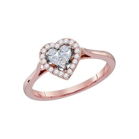 Rose Gold Princess Diamond - 14kt Rose Gold Womens Princess Diamond Heart Love Ring 1/4 Cttw