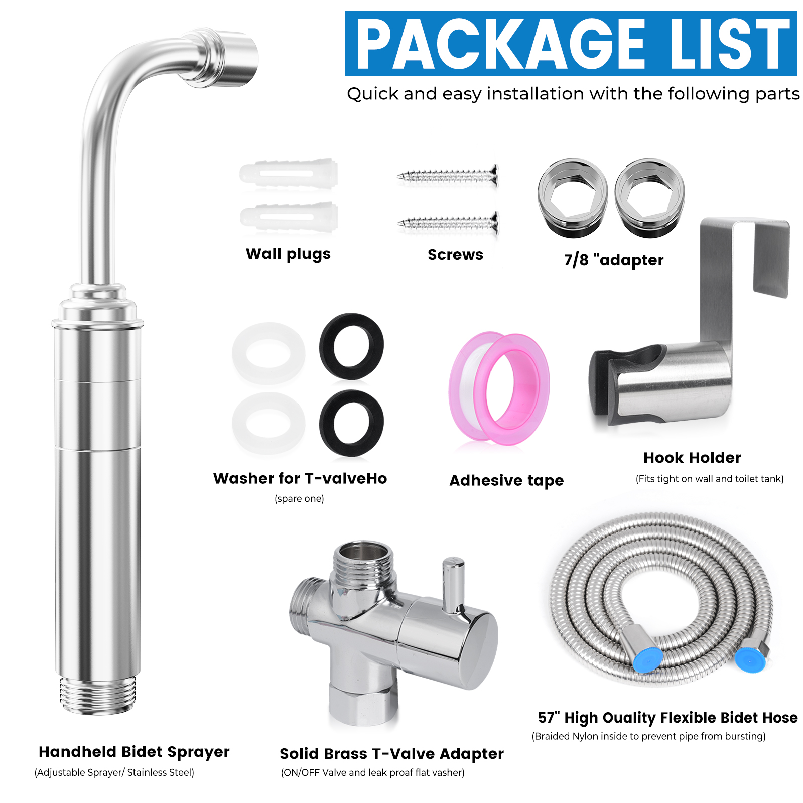 Handheld Toilet Bidet Sprayer for Toilet - Bathroom Diaper Shower, All Brass Handheld Bidet Sprayer with Superior Complete Spray Hoses Kit