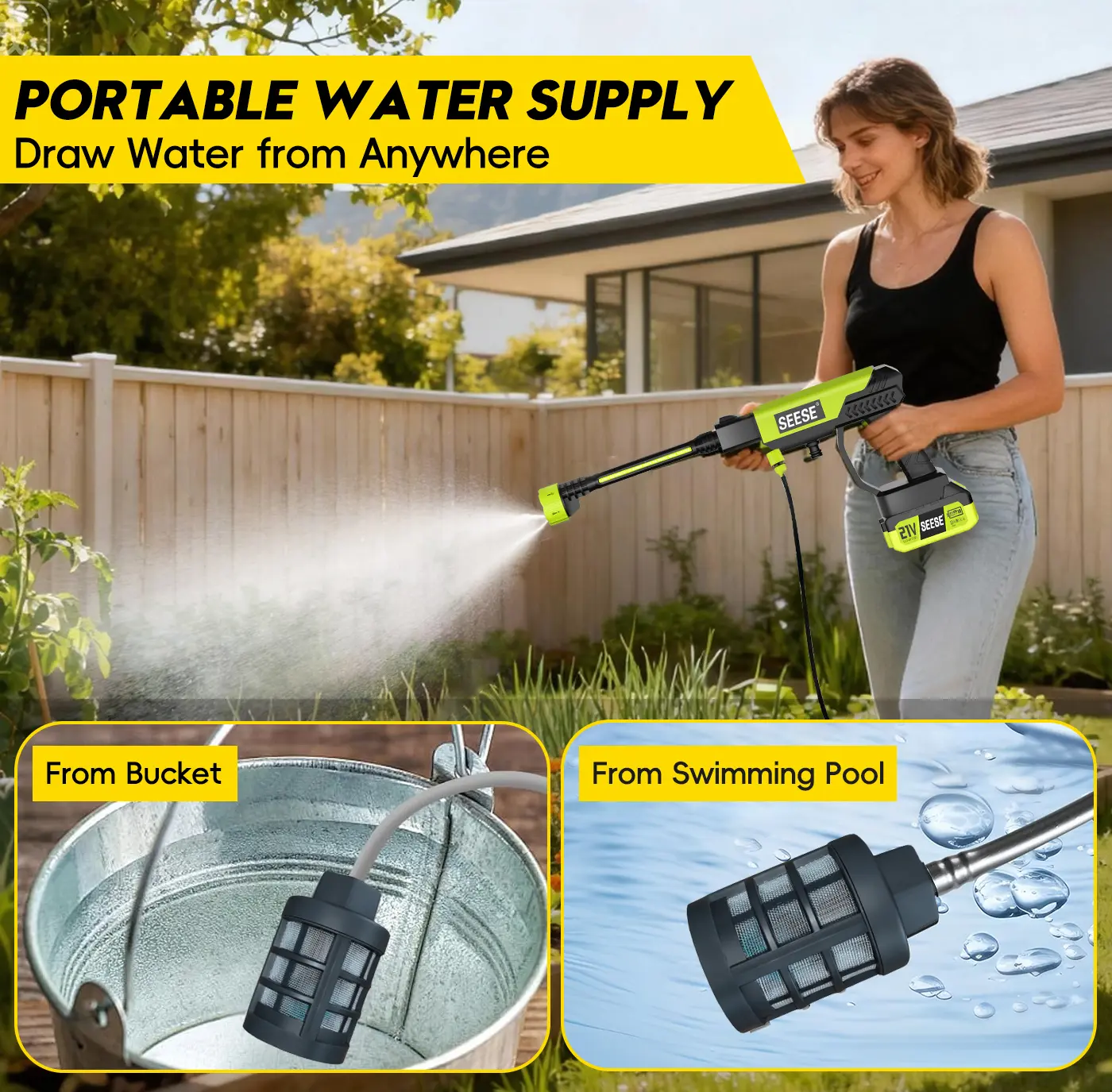 【SummerVibes】SEESE Cordless Pressure Washer and Single Port Charger Base, Bottle Portable Washer for Car,Home Cleaning & Garden Watering