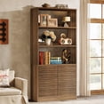 thumbnail image 4 of Tribesigns Bookshelf with Shutter Doors, 68" Tall Bookcase with Cabinet & Open Shelves, Rustic Brown, 4 of 7
