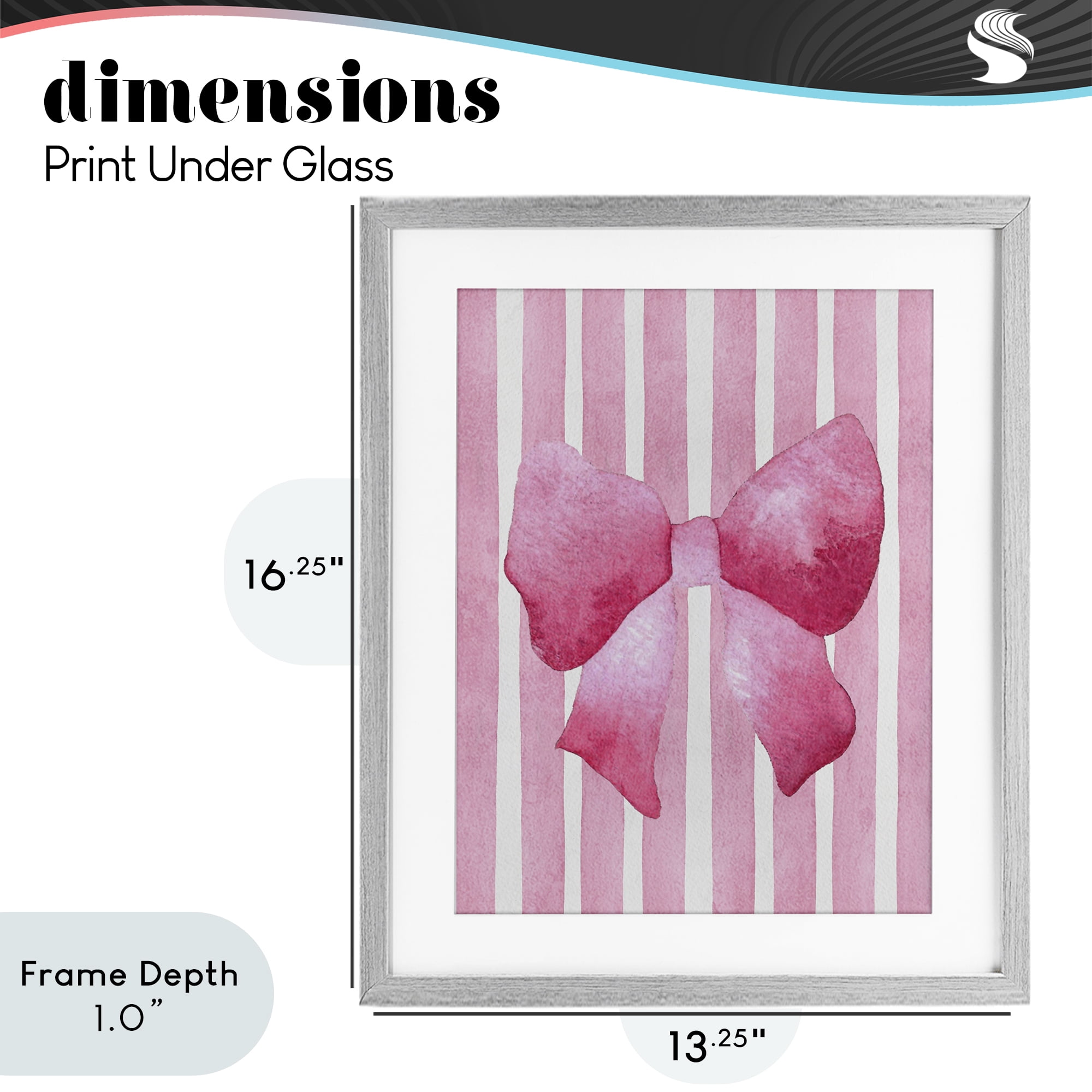 Stupell Industries Chic Bow on Pink Stripes Gray Framed Print Under Glass, design by Camila Juncos
