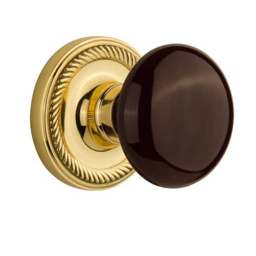 Nostalgic Warehouse Brown Porcelain Double Dummy Door Knob With Rope Rosette