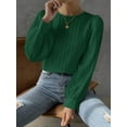 thumbnail image 6 of Women'S Long Sleeve Scoop Neck Pleated Front Fitted Blouse Tops Dark Green M, 6 of 9