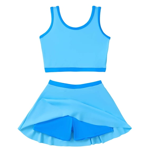 Kucnuzki 4T Toddler Girl Swimsuit Set 5T Child Gilrs Bathing Suit Color Block Top Swimming Skirt with Shorts 2pcs Bikini Set Summer Beach Breathable Tankini Set Blue