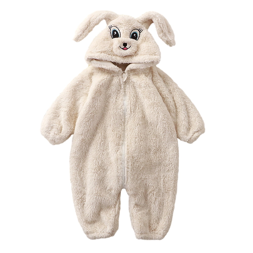 Godderr Newborn Baby Cartoon Jumpsuit Toddler Warm Hooded Rompers Fleece Onesies Loungewear Infant Winter Outfits,Cute Bear Ear Bodysuits Outwear Baby Boys Girls Romper Pajamas for 1M-2Y