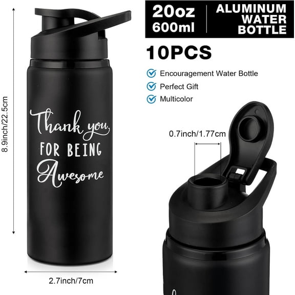10 Pack Thank You Appreciation Gifts Reusable Bottle Aluminum Water Bottle Gym Water Bottle Lightweight Sports Water Bottle Leakproof Metal Water Bottle with Lid for Camping Hiking