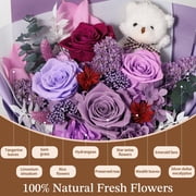 Emibele Preserved Flower Bouquet Gifts for Mom,Purple Eteranl Roses Bouquets with Bear, Gifts for Her Women Wife Grandma on Valentines Mothers Day Birthday Anniversary