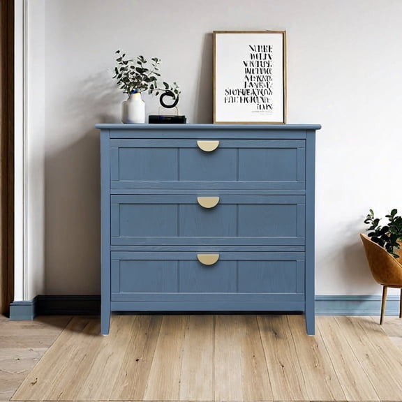 MDQMD Blue Modern Nightstand with 3 Drawers for Bedroom, Bedside Table with Storage Drawers and Metal Handle