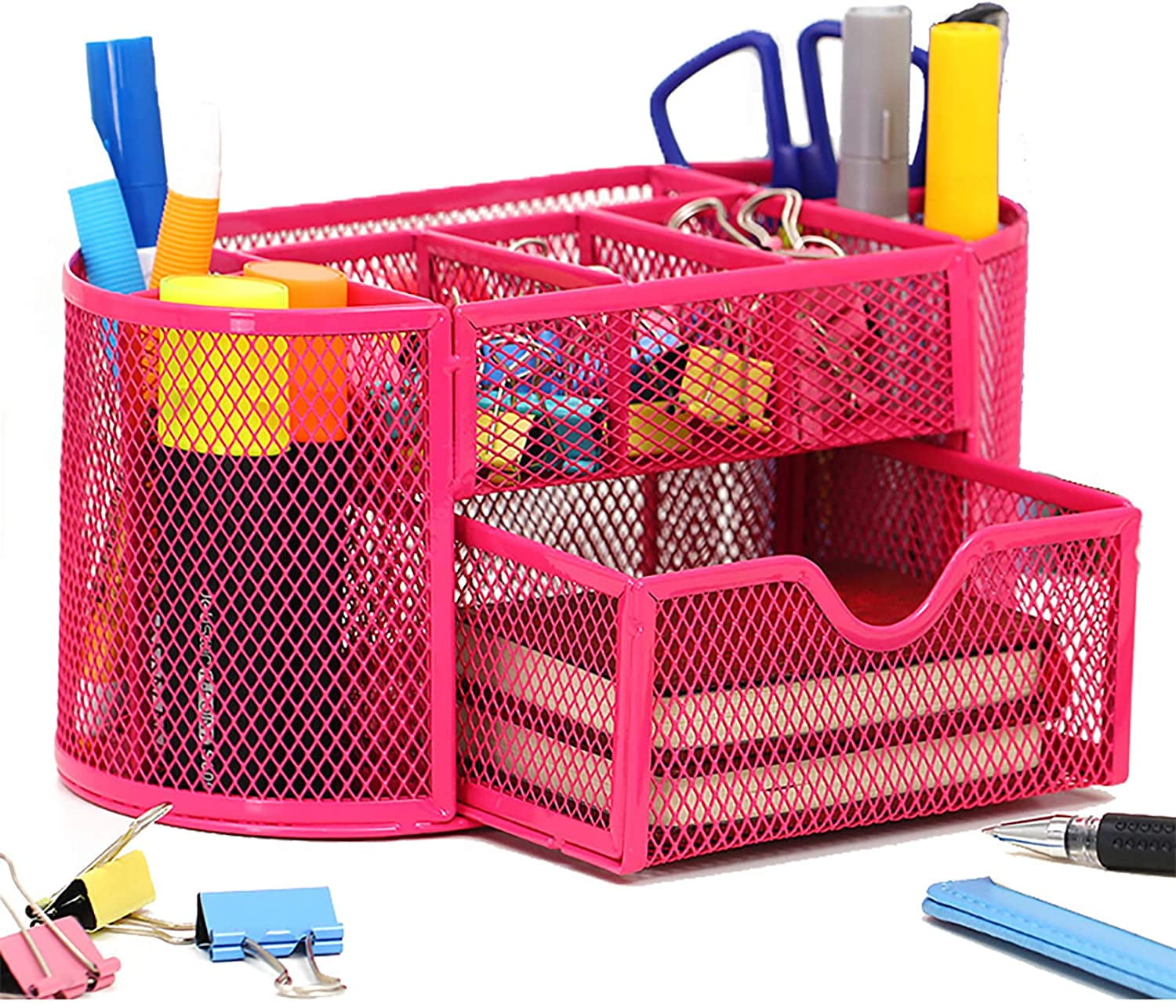 Desk organizer, mesh metal office organizer with drawer and pen holder