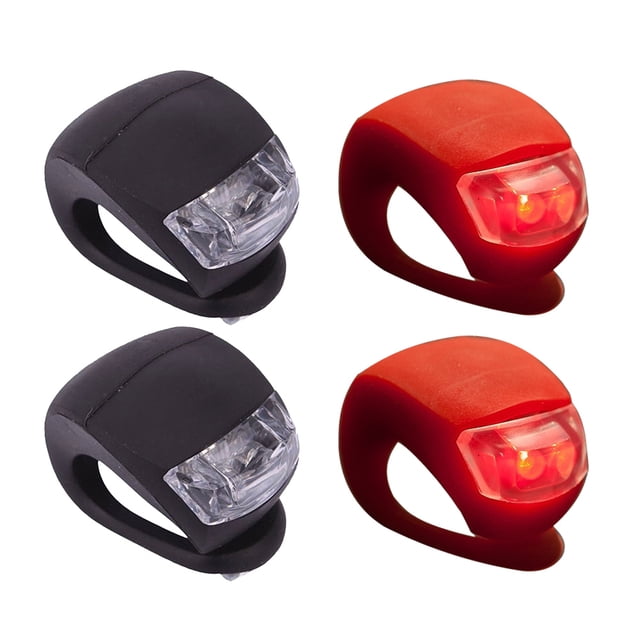 4pcs Bike Cycling Silicone Head Front Rear Wheel Safety Light Lamp Set Bright Waterproof Bike Accessorie(2 Black and 2 Red)
