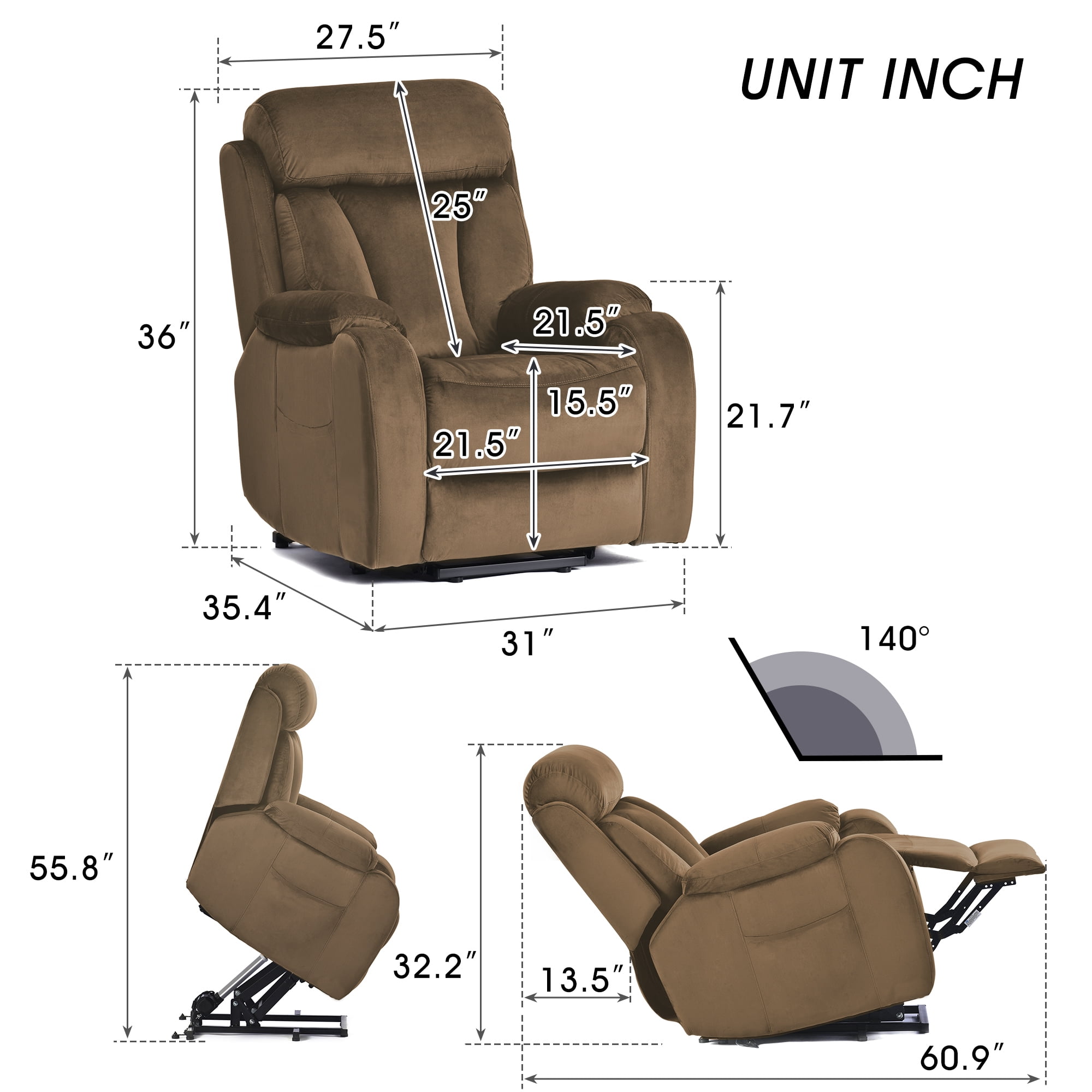 Resenkos Massage Recliner Chair, Fabric Recliner Sofa Home Theater Seating with Lumbar Support, Power Lift Recliner Chair for Living Room, Brown Resenkos Massage Recliner Chair, Fabric Recliner Sofa Home Theater Seating with Lumbar Support, Power Lift Recliner Chair for Living Room, Brown