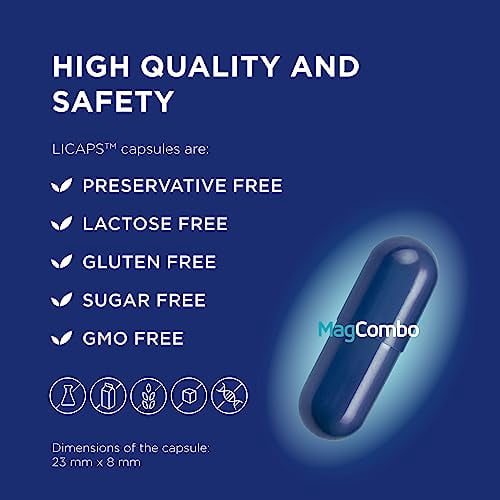MagCombo - Concentrated Pure Magnesium, Special Oil Formula with Maximum Absorption for Leg Cramps, Tensed Muscles, Sleep, enriched with Vitamins В2, В6, В12 and С, only 1 Capsule Daily. (Pack of 1)