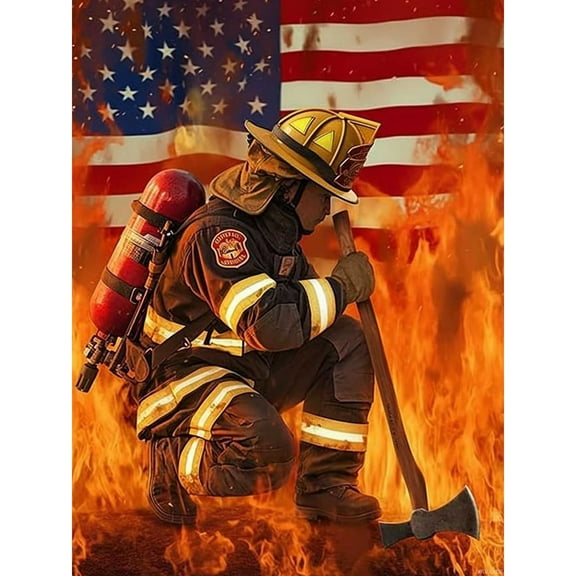 Fire Rescue Diamond Painting Set (for Adults) 5D DIY Diamond Art Set (for Beginners) Round Full Diamond Diamond Painting Gemstone Art Crafts (Home Wall Decoration Gift)