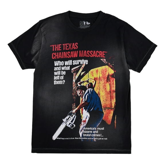 Texas Chainsaw Massacre Oversized Movie Poster Crew Neck Short Sleeve Men's Black T-shirt-Medium