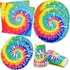 Tie Dye Party Supplies Tableware Set Includes 24 9" Paper Dinner Plates 24 7" Dessert Plate 24 9 Oz Cups 50 Luncheon Napkins for Colorful Bright Rainbow Colored Theme Disposable Birthday Dinnerware