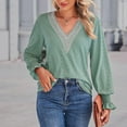 thumbnail image 3 of APEXFWDT Women's Long Sleeve V-Neck Blouses Casual Loose Lace Trim Shirt Tops Lantern Sleeves Office Work Shirt, 3 of 7