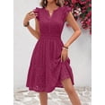 thumbnail image 3 of Burgundy Eyelet Cap Sleeve V-Neck A-Line Tiered Sundress For Women, 3 of 5