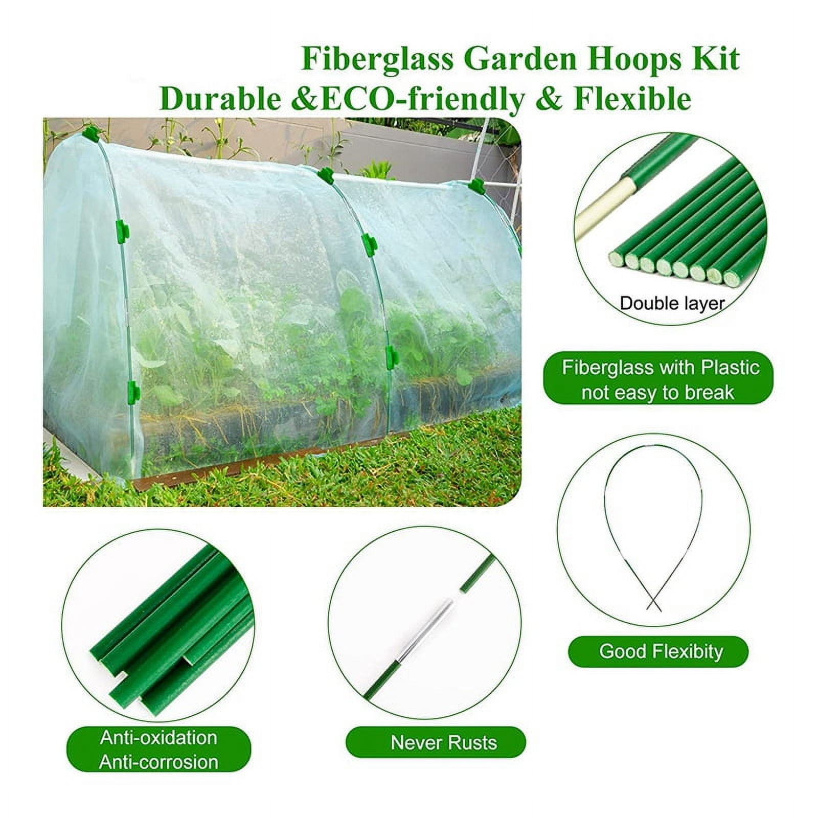 Garden Hoops for Raised Bed, 6 Sets of 8FT Long Greenhouse Hoops Grow Tunnel, Rust-Free Fiberglass Support Hoops Frame