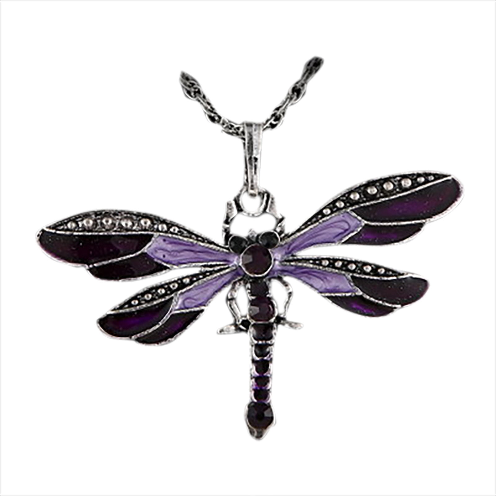 Vintage Dragonfly Crystal Necklace Pendant Women Fashion Jewelry Sweater Chain 