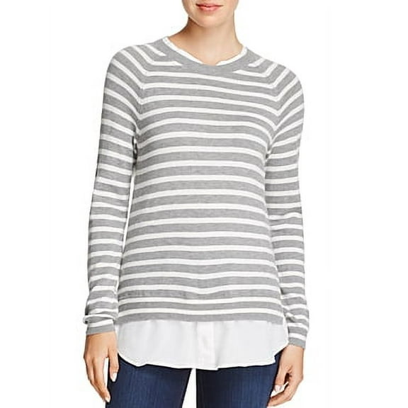 Joie HEATHER GRAY/PORCELAIN Zaan E Faux-Shirt Striped Sweater, US 2X-Small