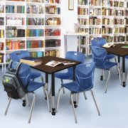 Romig Trek 30 in. Square Height Adjustable Mobile Classroom Activity Table- Neo Walnut Top & Black Base