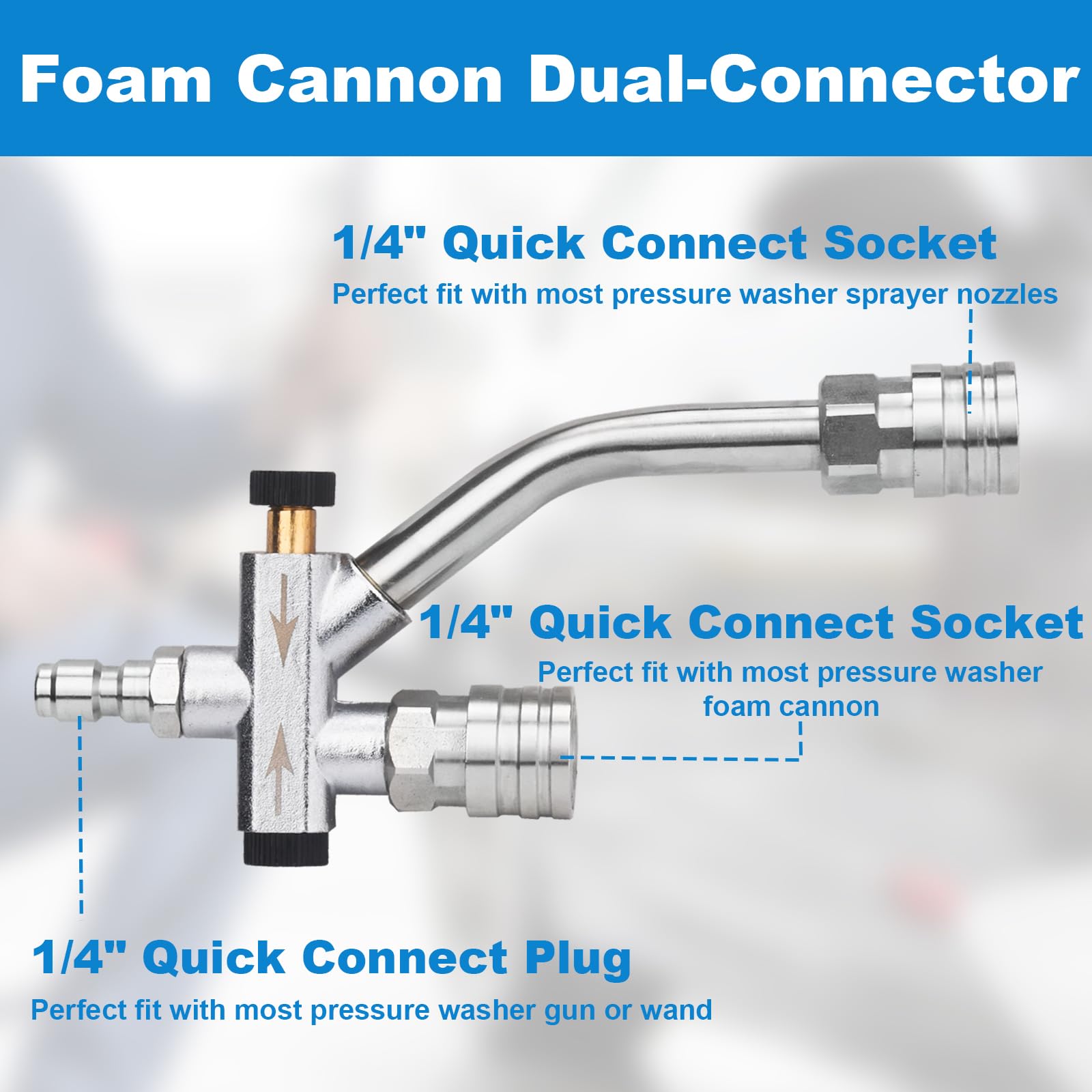DUSICHIN Short Gun Foam Cannon 1/4" Quick Connector Pressure Washer ,Car Wash Foam Gun Kit Dual Connector Accessory,5 Pressure Washer Nozzle Tips 3/8'' Swivel Quick Connector,Not Use with Garden Hose