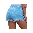 thumbnail image 3 of Faithtur Women Mid Rise Frayed Raw Hem Tie Dye Print Ripped Short Jeans, 3 of 9