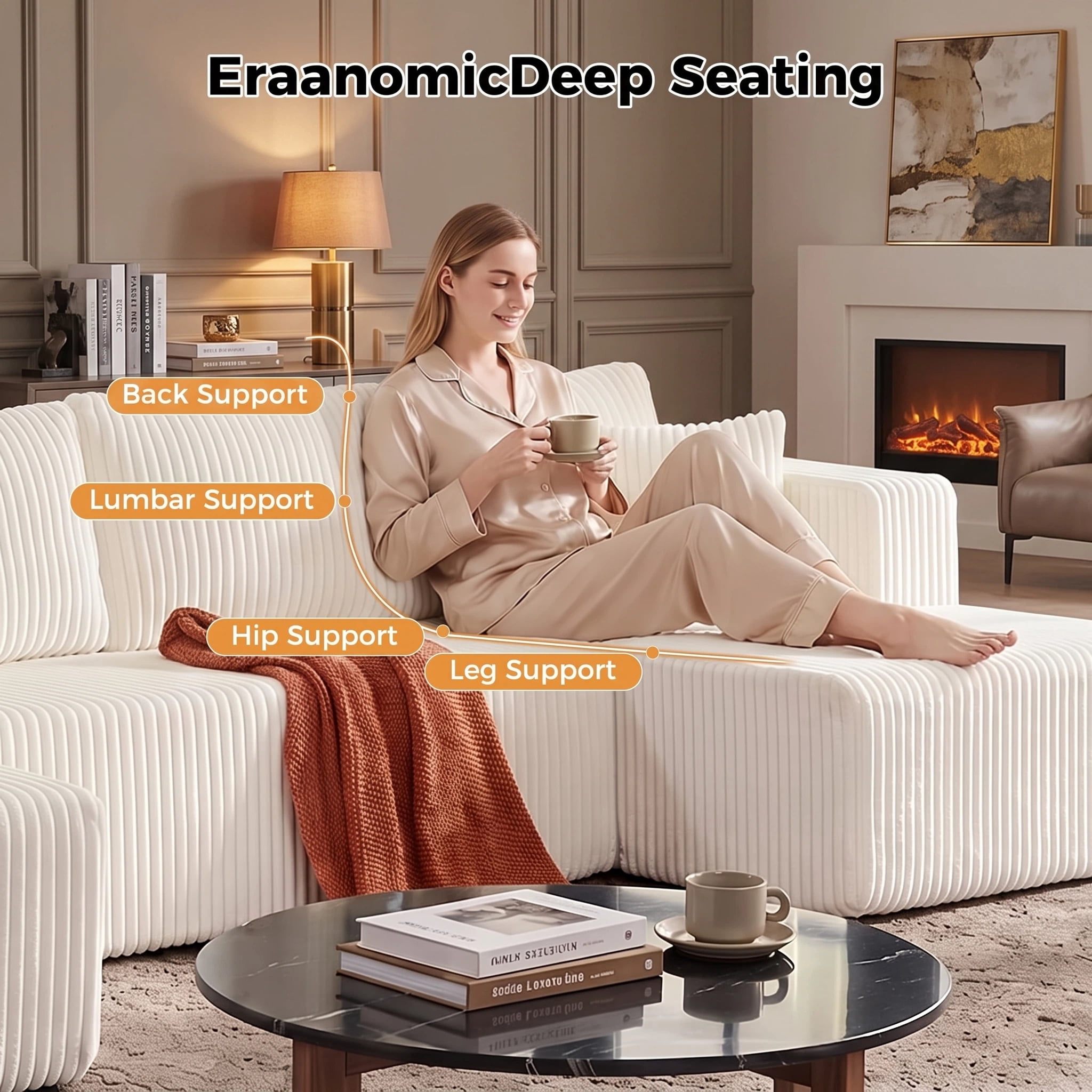 AISWORD 132" U Shaped Modular Sectional Sofa, Comfy Cloud Boneless Sofa with Chaise and Side Pockets, Memory Foam Sleeper Sofa for Living Room, Beige