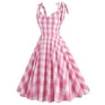 thumbnail image 5 of Pink Plaid Dress for Women Teens Holiday Party Fashion Sleeveless V Neck Cocktail Evening Swing Gowns Cute Dress (X-Large, Pink), 5 of 6