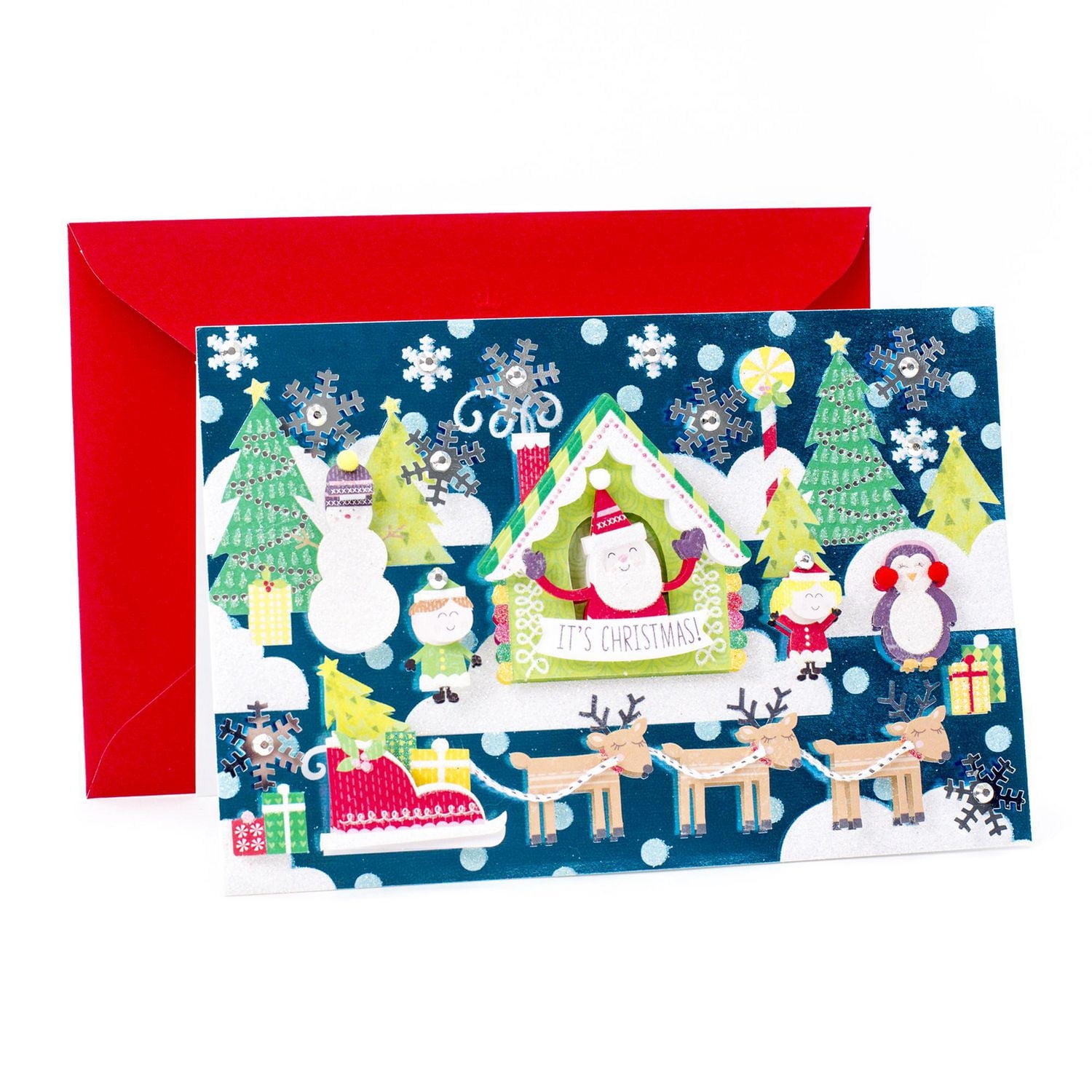 Hallmark Signature Christmas Card (Santa and Reindeer Scene)