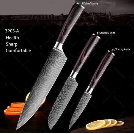 3Pcs Damascus Steel Knife