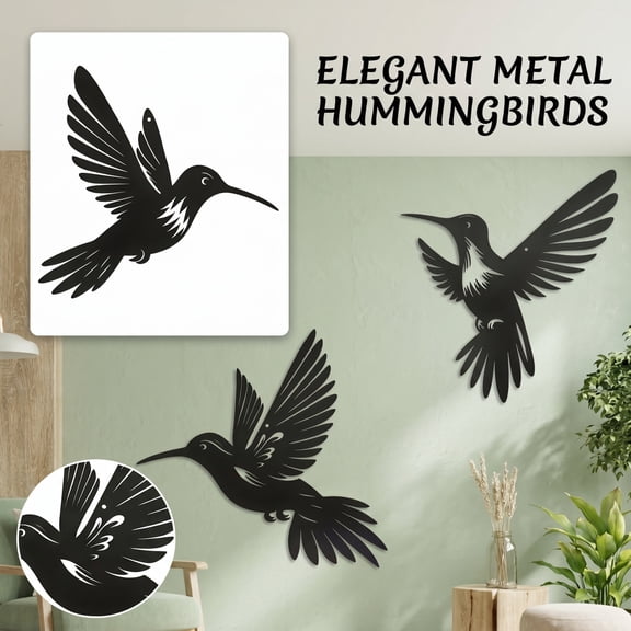 3 Pack, Black Metal Wall Decor Hummingbird Wall Art, Metal Art Wall Decor for Living Room Bedroom Patio, Indoor Outdoor Hanging Bird Wall Decor, 12 Inch, Black