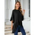 thumbnail image 3 of DARING DIVA Women's High Low 3/4 Bell Sleeve Ruffle Hem Blouse M Black, 3 of 8