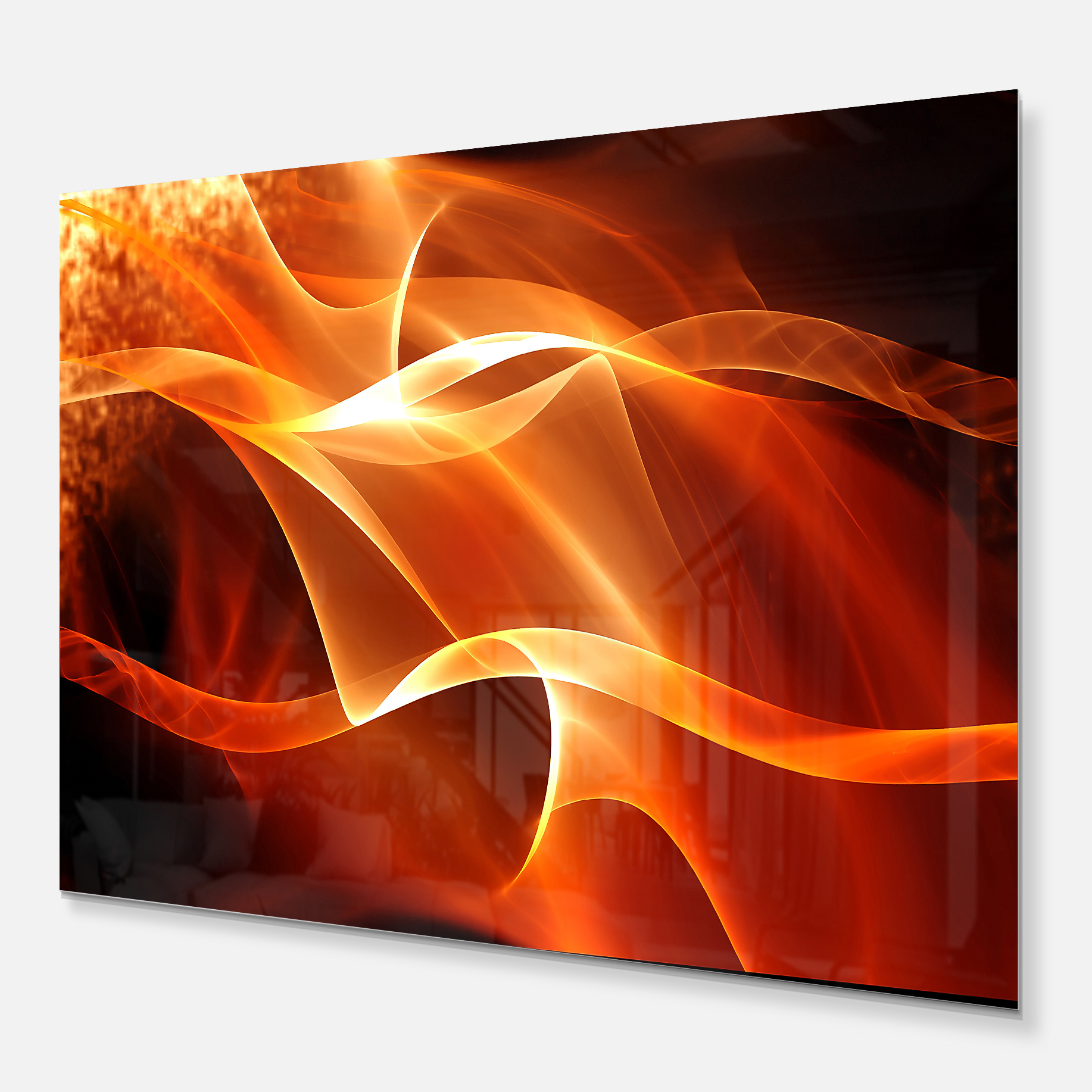 Designart 'Orange 3d Abstract Fractal Waves' Metal Wall Art