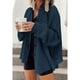 thumbnail image 2 of Chaqueta estilo camisa de punto gofre azul pavo real de gran tamaño con botones informales para mujer de otoño e invierno, 2 of 4